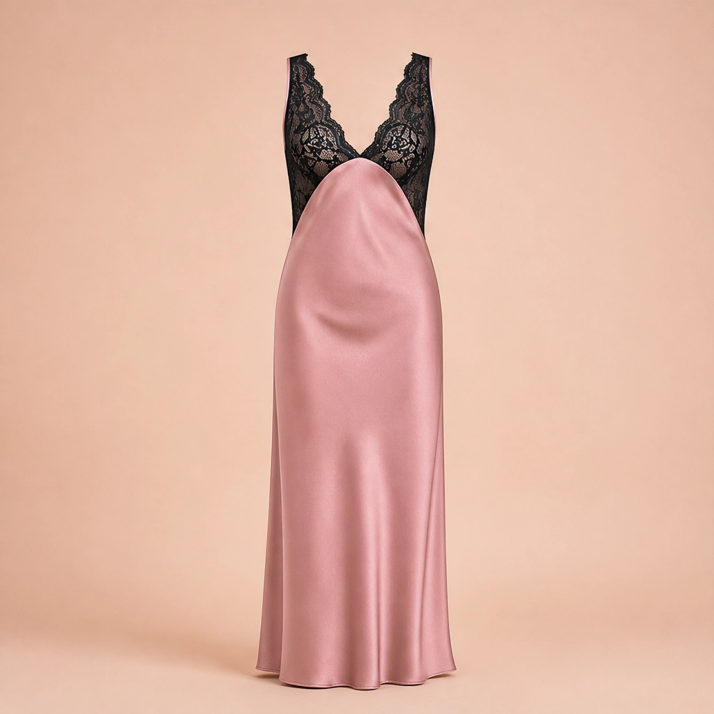 Lunรจveโข โ Satin & Lace Deep-V Open-Back Slip Nightdress + 50% OFF