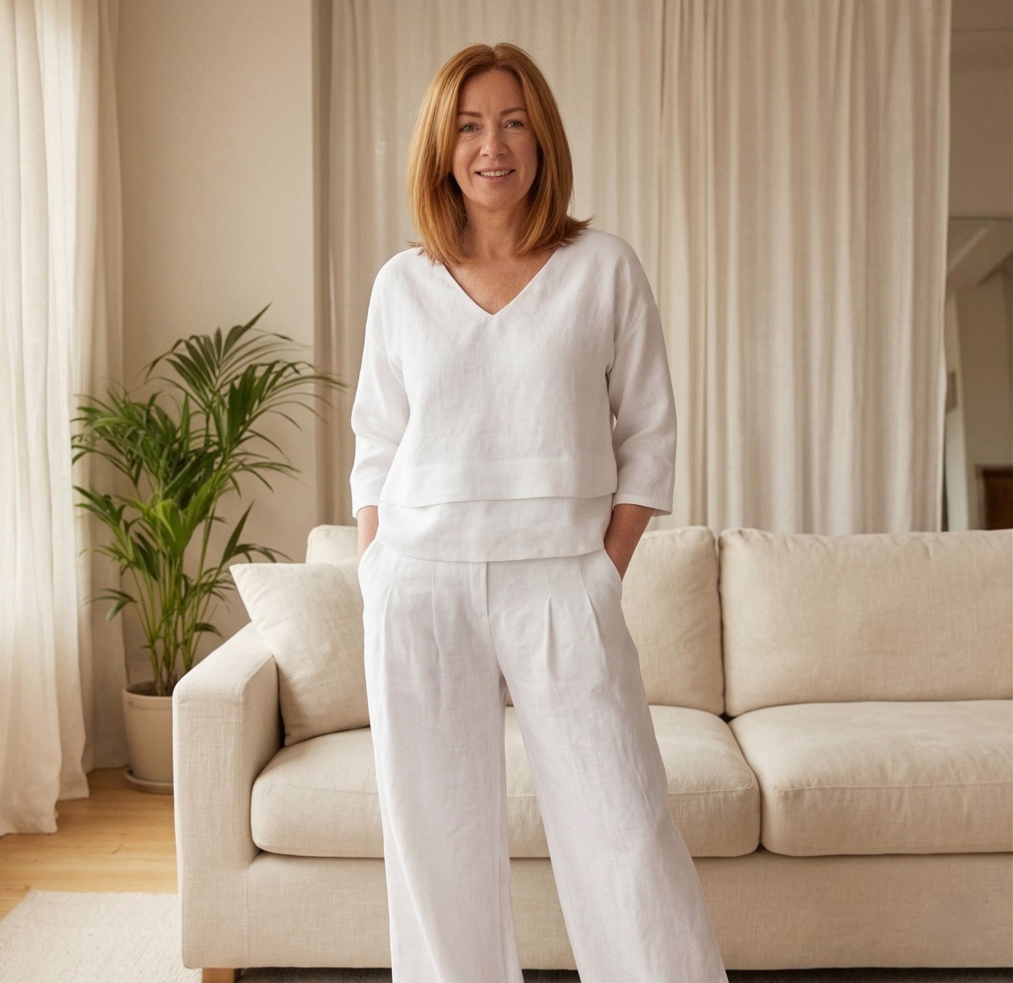 Hemvaleโข โ Asymmetric Linen Blend Top & Wide-Leg Pants 2-Piece Set +50% OFF