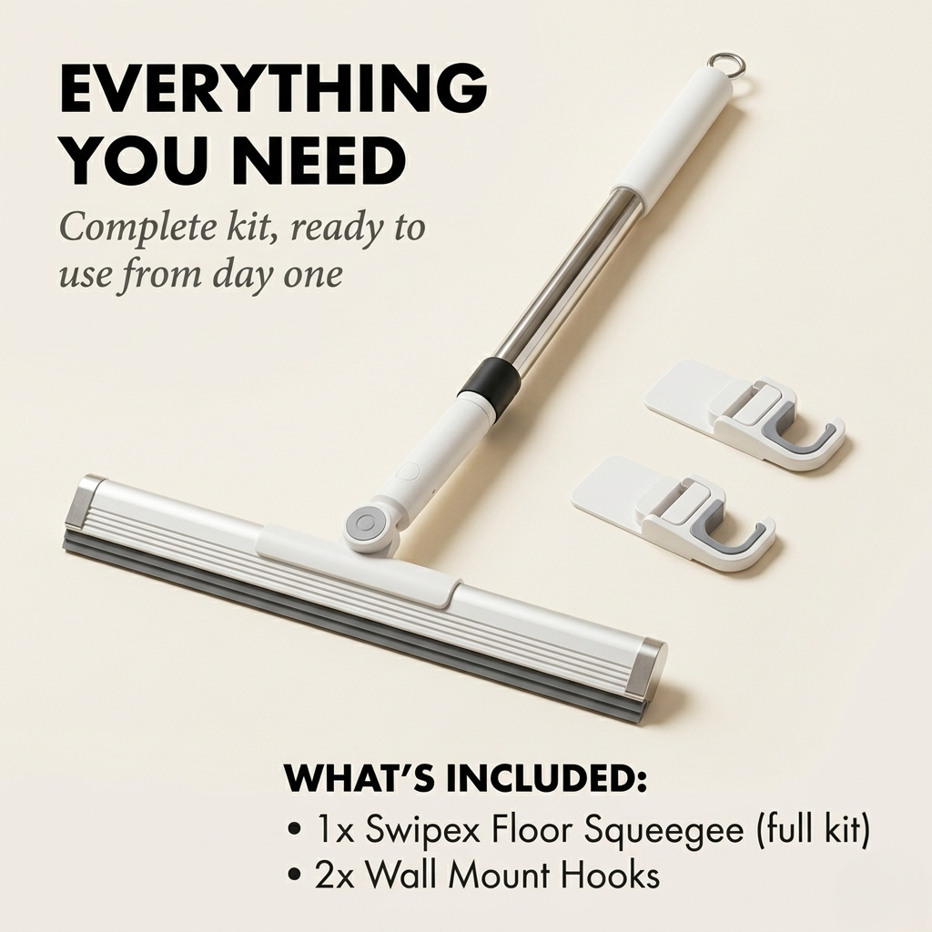 Swipexโข โ 180ยฐ Rotating Pivot Head Floor Squeegee with Adjustable Stainless Pole +50% OFF