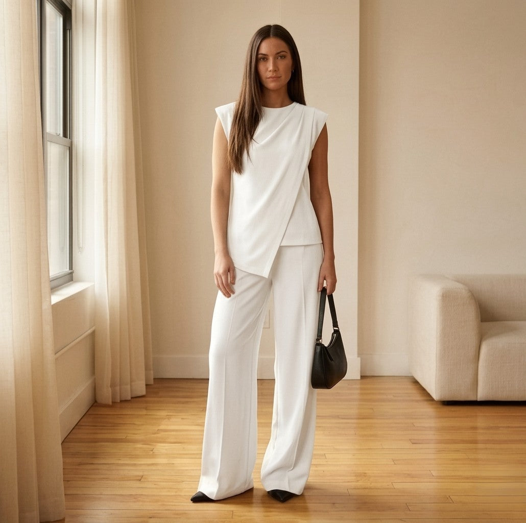 Plennoirโข โ Asymmetric Draped Top & Wide-Leg Pants Two-Piece Set + 50% OFF