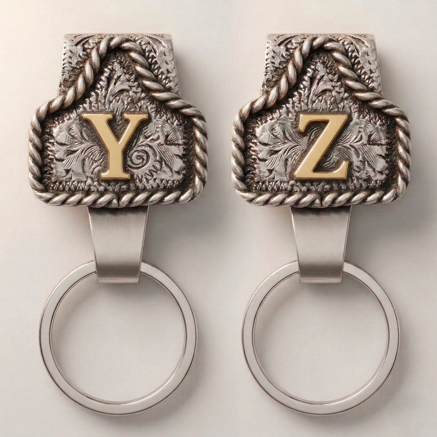 Conchofieldโข โ Western Initial Belt Clip Keychain, A-Z Letters, Engraved Concho Design + 50% OFF