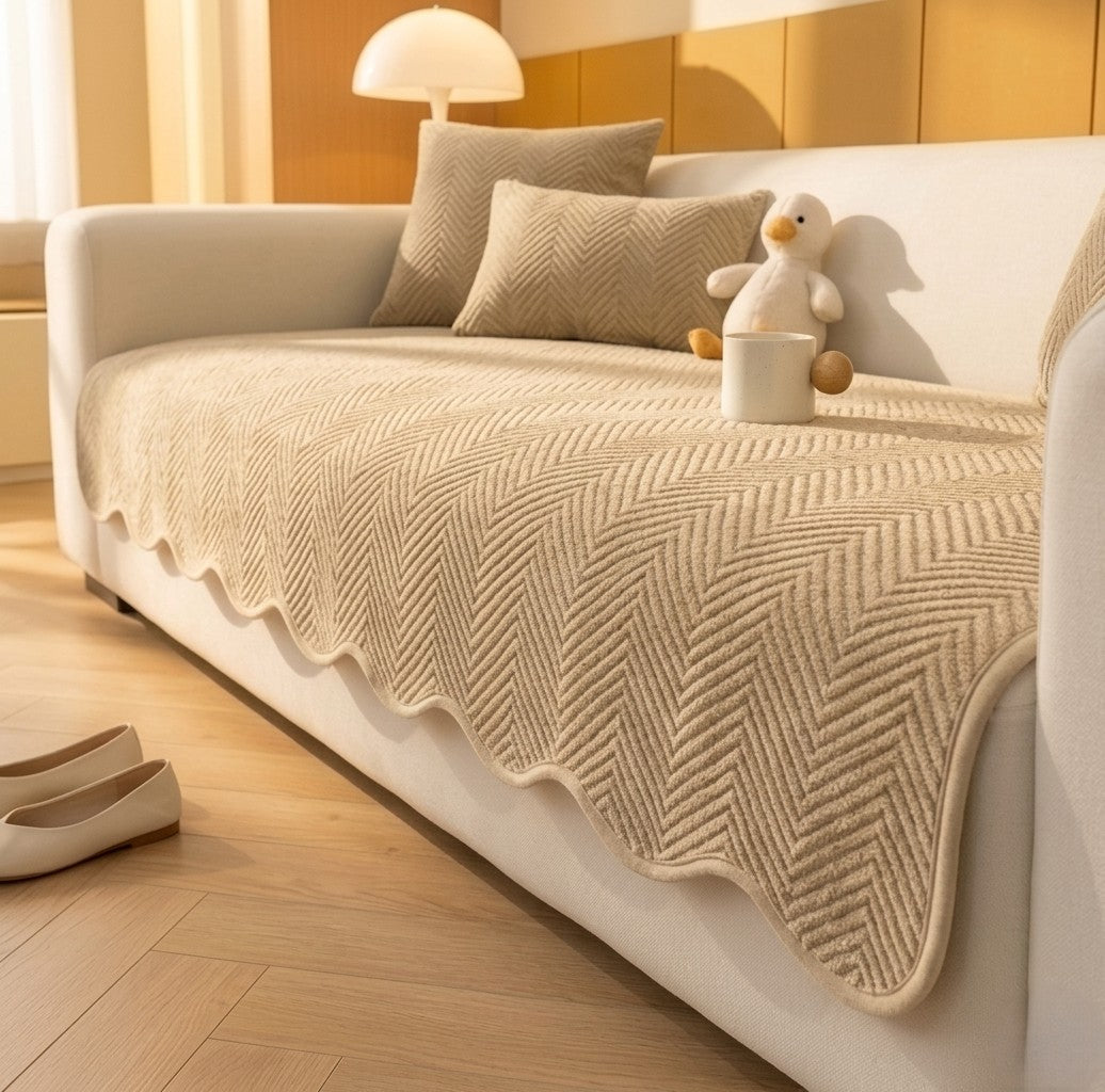 Wovenlyโข โ Herringbone Chenille Non-Slip Wavy Edge Couch Cover+ 50% OFF