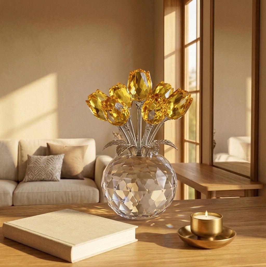 Petarelleโข โ 7-Color Handmade K9 Crystal Rose Figurine with Crystal Vase + 50% OFF