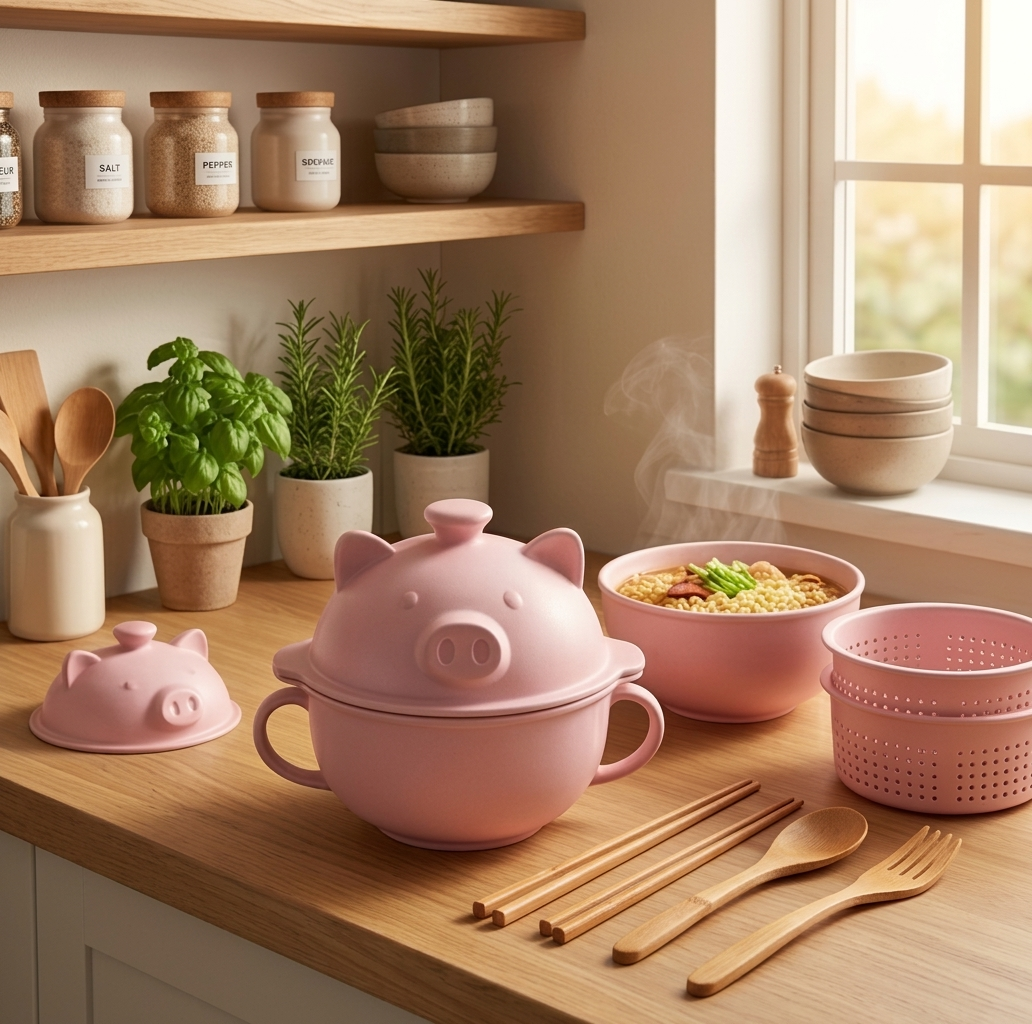 Slurpwellโข โ Microwave Ramen Cooker Set with Drain Basket, Lid Bowl & Bamboo Utensils + 50% OFF