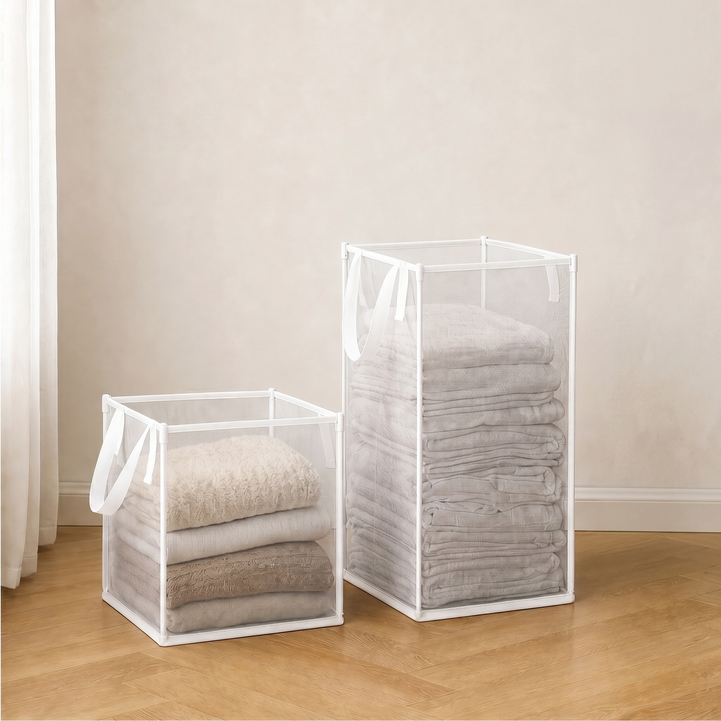 FoldHavenโข โ See-Through Mesh Foldable Storage Basket with Carry Handles +50% OFF