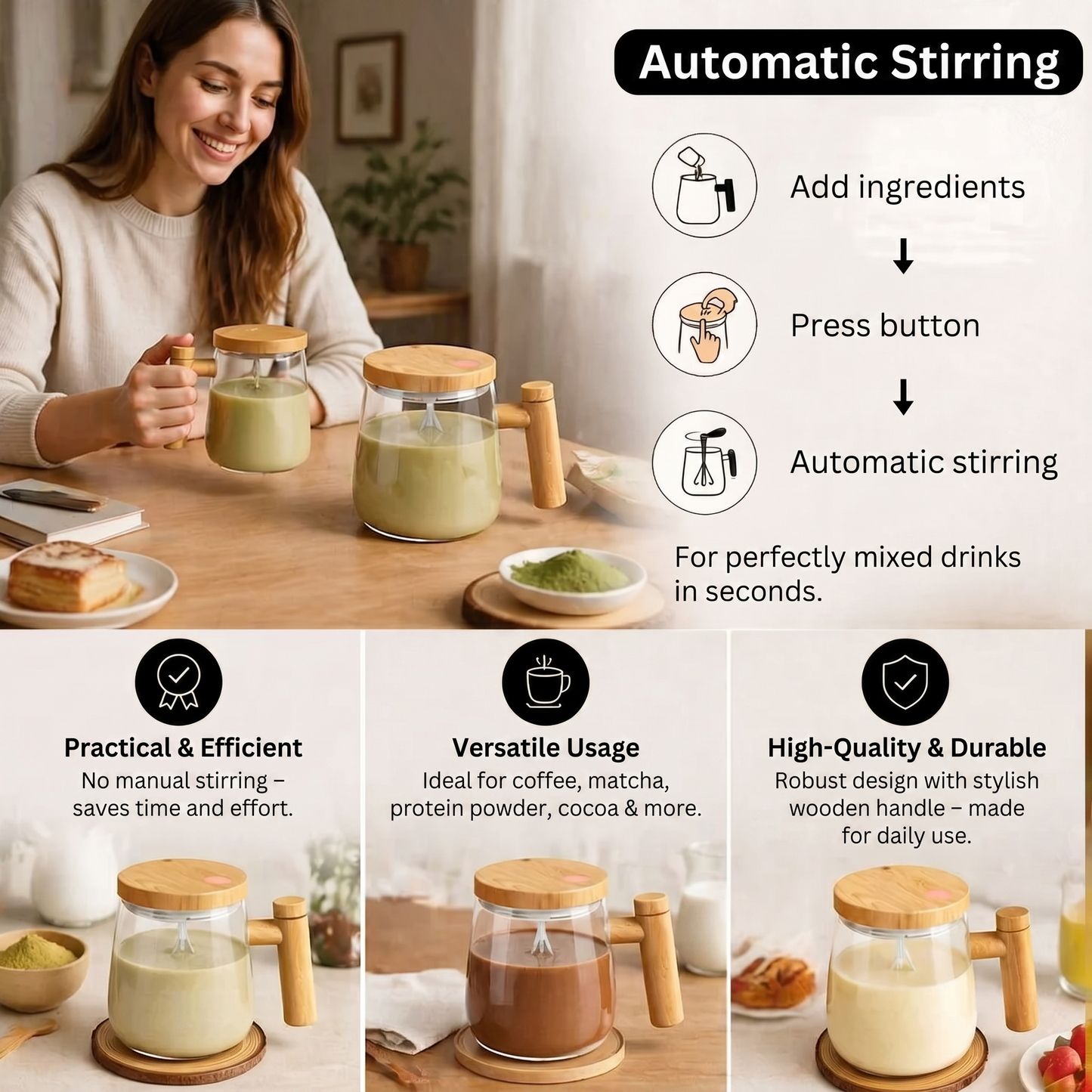 Brewmontโข โ Auto-Stir Electric Mug with One-Touch Vortex Motor & Leak-Proof Lid + 50% OFF