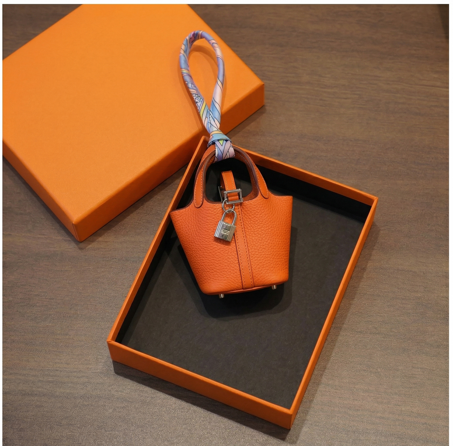 Satchelleโข โ Luxury Mini Bag Charm with Silk Scarf & Padlock Detail +50% OFF