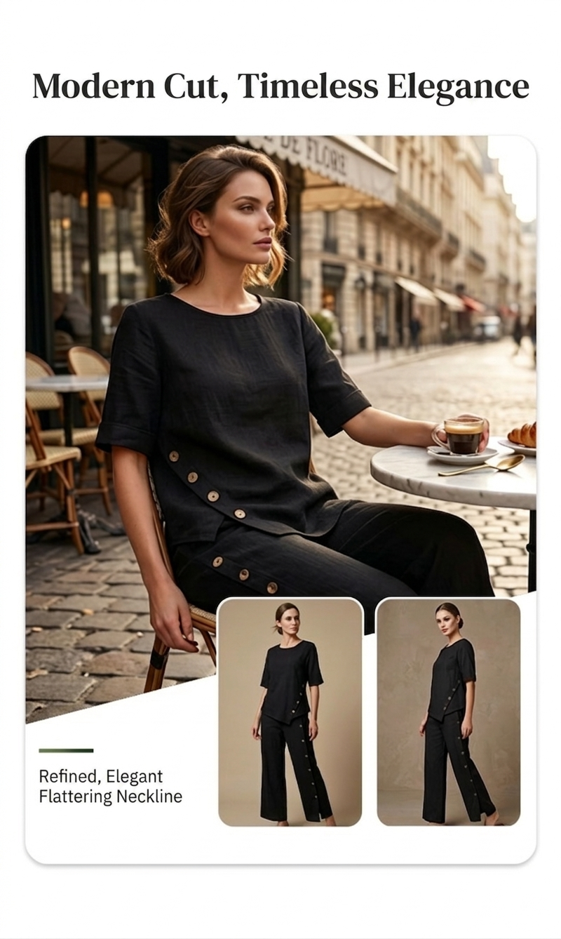 Drapelleโข โ Asymmetric Drape Top & Wide-Leg Pants 2-Piece Set + 50% OFF