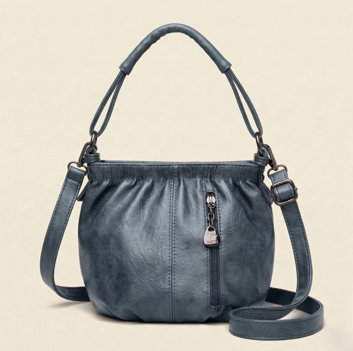 Sloaneโข โ Soft Pleated Leather Bucket Handbag with Multi-Pocket Crossbody Strap + 50% OFF