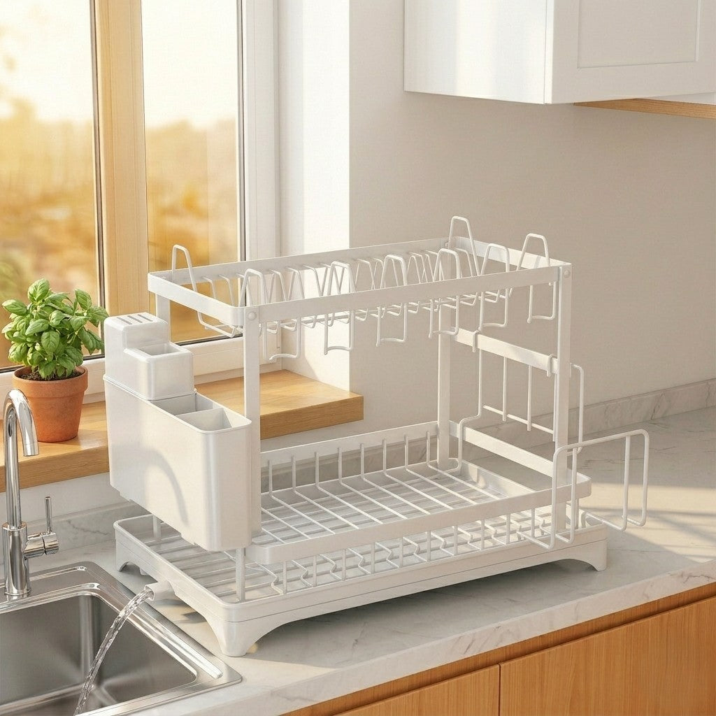Rackfordโข โ 2-Tier Dish Drying Rack with 360ยฐ Rotating Drain & Expandable Design + 50% OFF