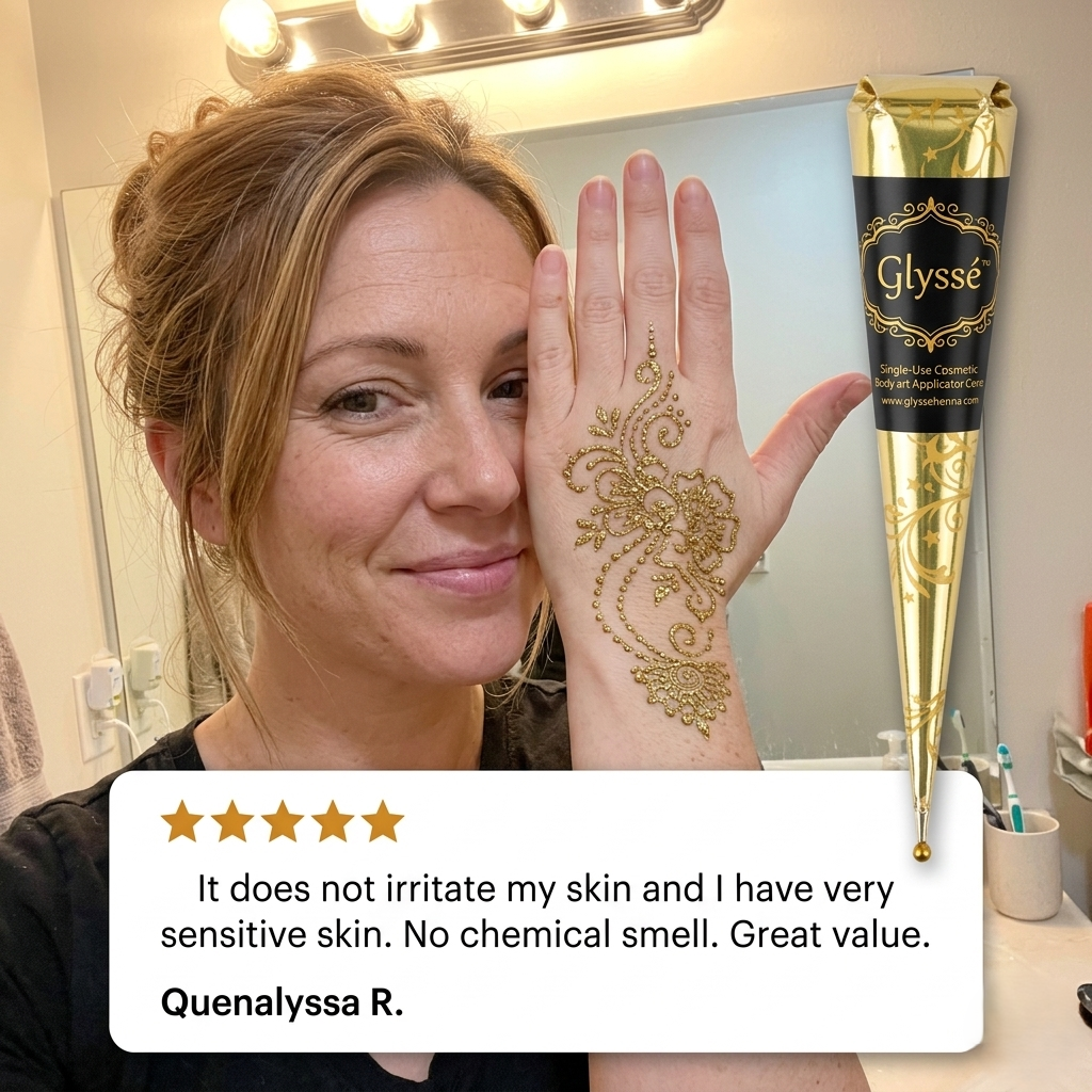 Glyssรฉโข โ Multi-Color Glitter Henna Cones | Skin-Safe, Long-Lasting Body Art (3 Set) + 50% OFF