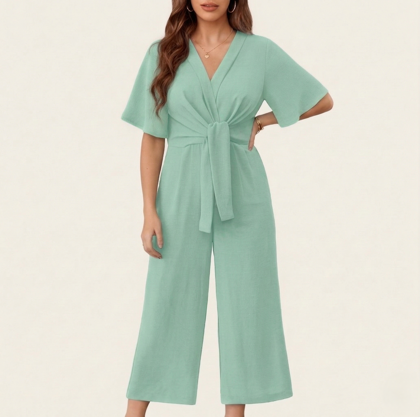 Drapelleโข โ Flutter Sleeve Tie-Knot Wide Leg Jumpsuit for Women + 50% OFF