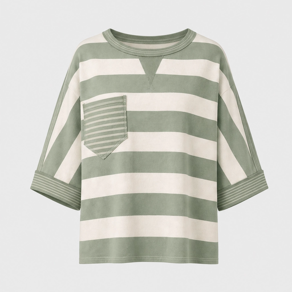 Ashbrookโข โ Drop-Shoulder Striped Pocket Cotton Tee +50% OFF