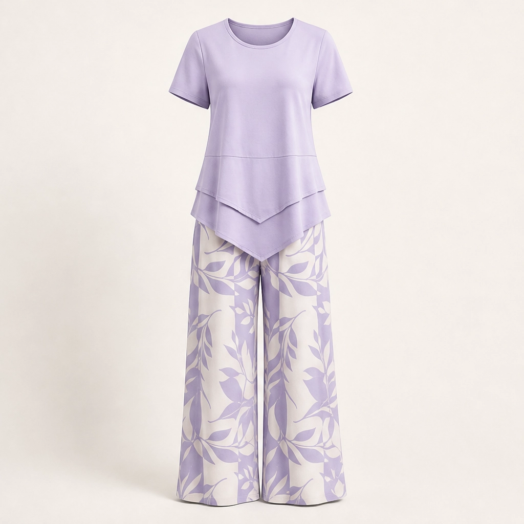 Lullaraโข โ Layered Tunic Top & Wide-Leg Trouser Set + 50% OFF