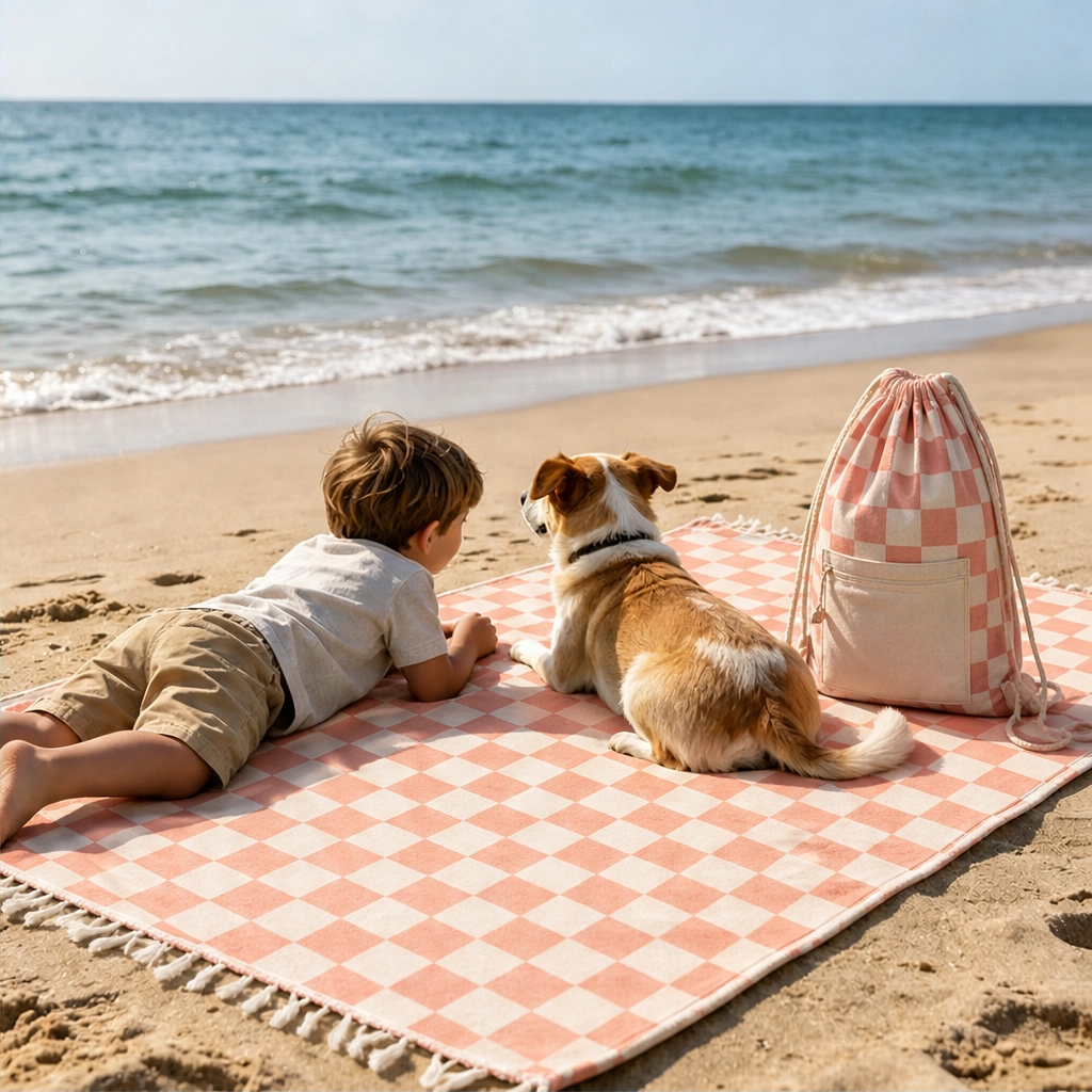 Coveleyโข โ 2-in-1 Convertible Beach Towel & Drawstring Backpack with Zip Pocket + 50% OFF