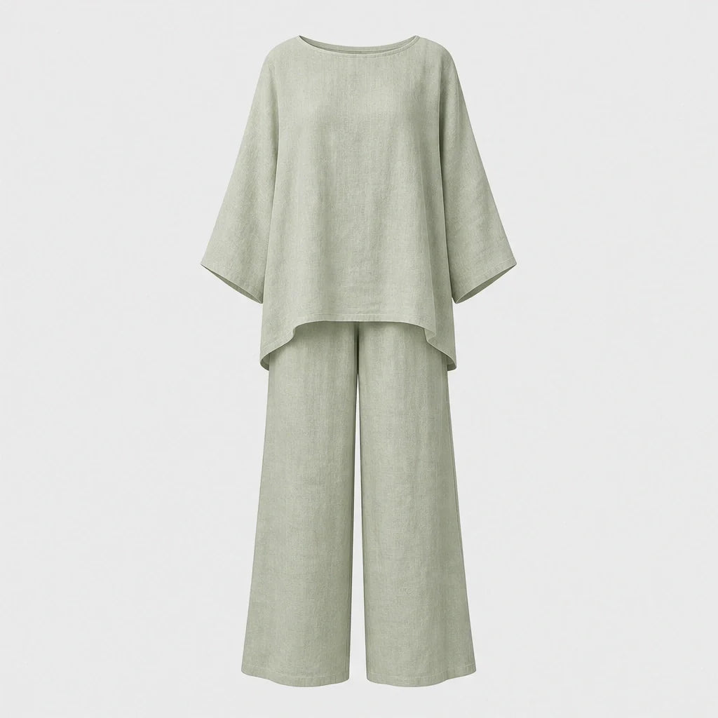 Ashmooreโข โ Loose-Fit Long Sleeve Top & Wide-Leg Trousers Two-Piece Set + 50% OFF