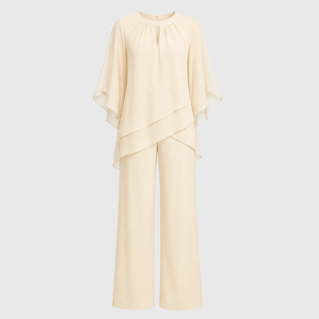 Drapelleโข โ Asymmetric Layered Top & Wide-Leg Pants Two-Piece Set + 50% OFF