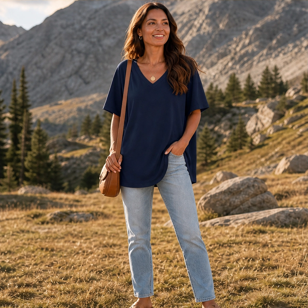 Vellineโข โ Soft Flowy-Hem V-Neck Loose T-Shirt + 50% OFF