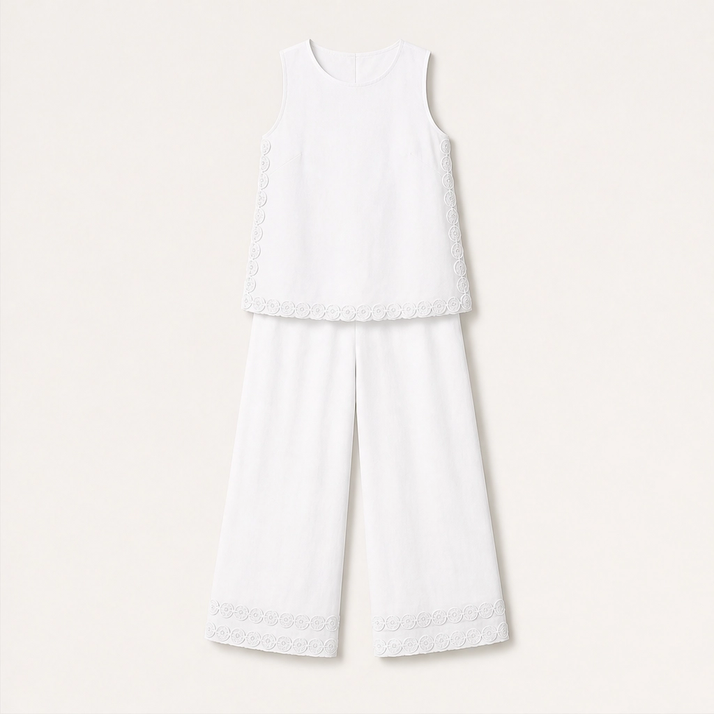 Velisseโข โ Lace-Trim Sleeveless Top & Wide-Leg Trouser Set + 50% OFF