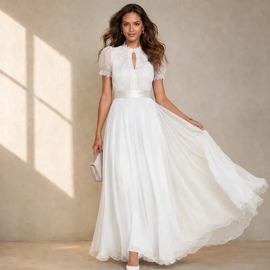 Velmaraโข โ Keyhole Neckline Chiffon Lace Maxi Dress+50% OFF