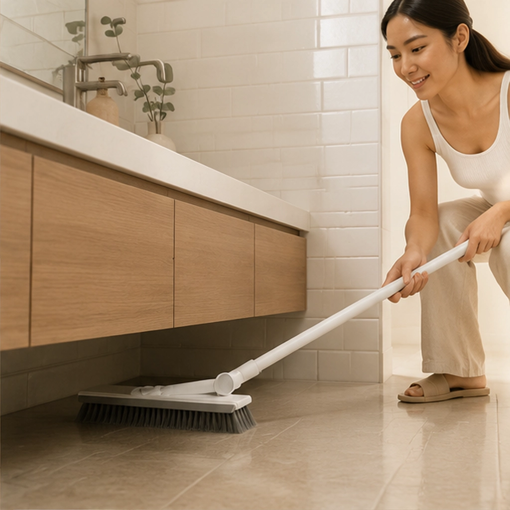 Glidewellโข โ 2-in-1 Scrub & Squeegee Brush with Long Swivel Handle + 50% OFF