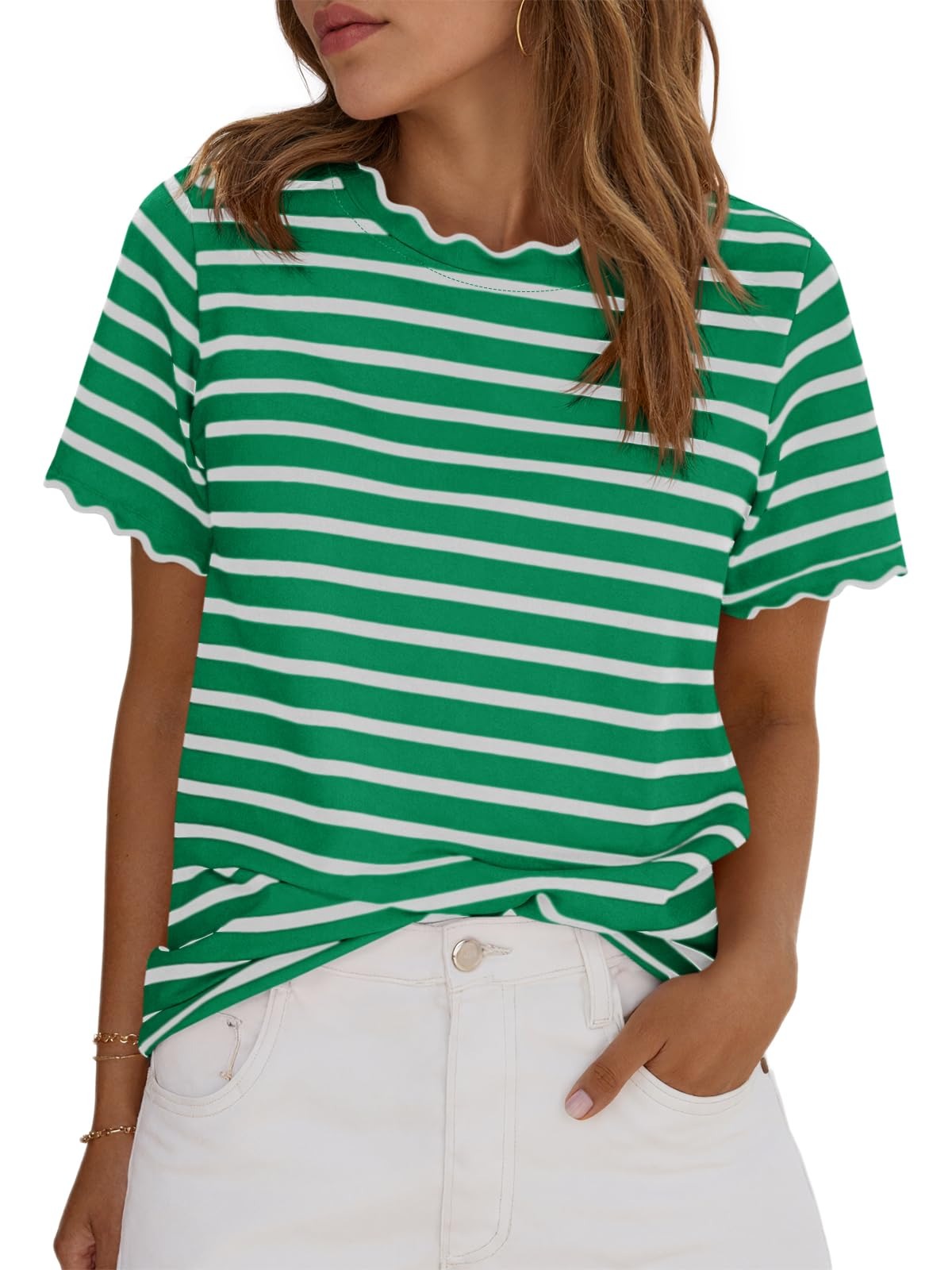Scalliseโข โ Scalloped Neck & Sleeve Striped T-Shirt + 50% OFF
