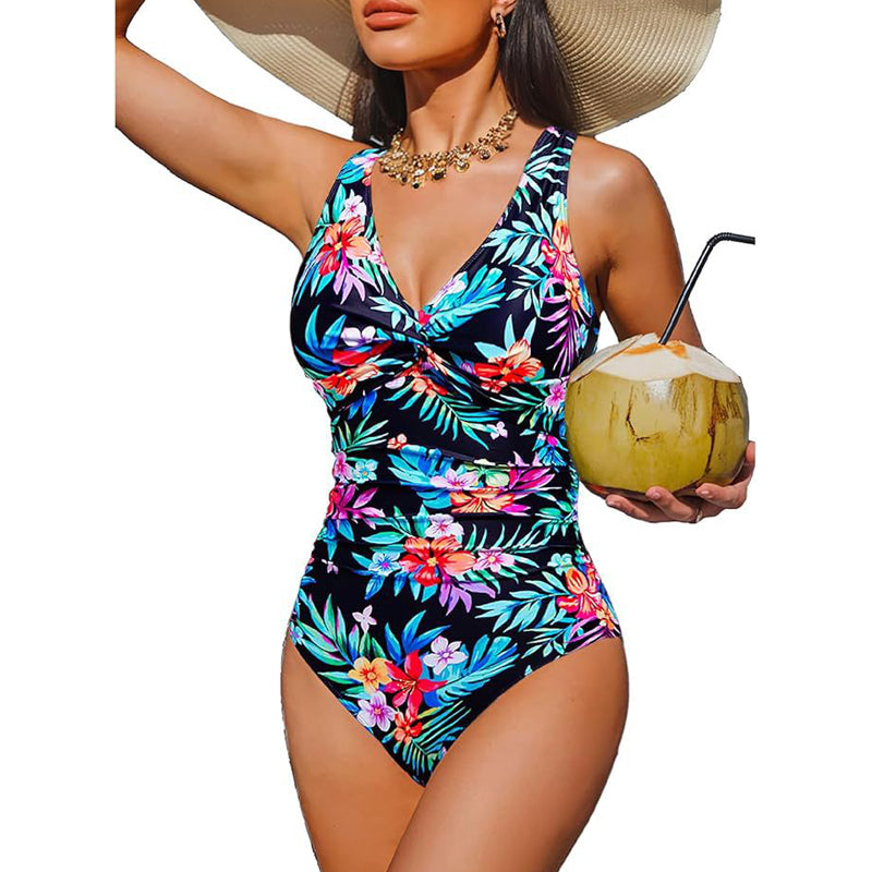 Marรฉsaโข โ Tummy-Control One-Piece Swimsuit with Ruched Panel & V-Neck + 50% OFF
