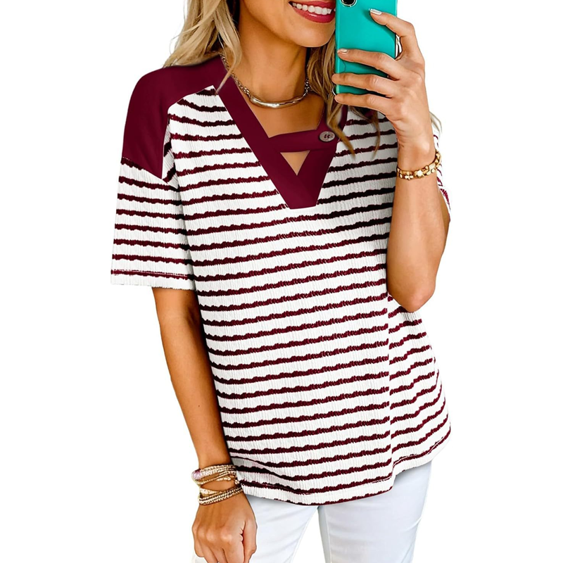 Solianeโข โ Criss-Cross V-Neck Striped Color-Block Tee + 50% OFF