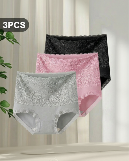 Pétalle™ – High-Waist Lace Cotton Briefs (3-Pack) + 50% OFF