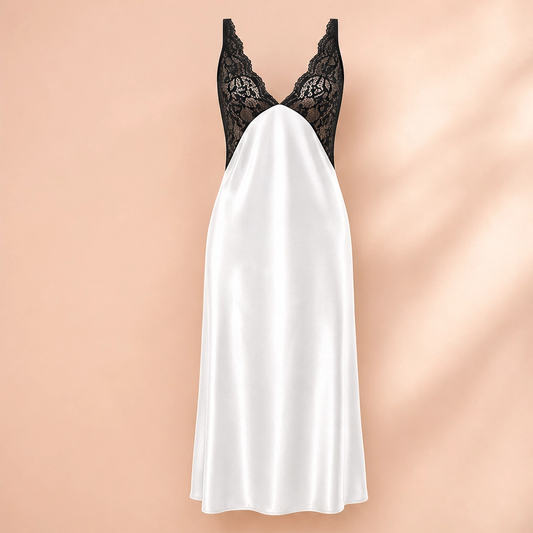 Lunève™ – Satin & Lace Deep-V Open-Back Slip Nightdress + 50% OFF