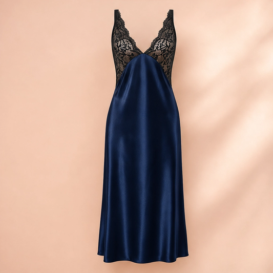 Lunève™ – Satin & Lace Deep-V Open-Back Slip Nightdress + 50% OFF