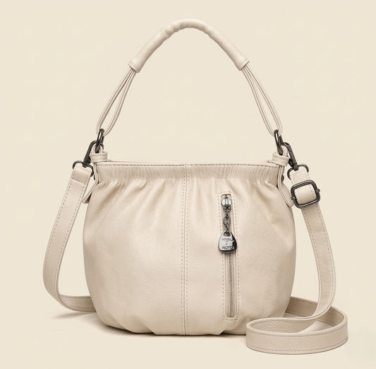 Sloane™ – Soft Pleated Leather Bucket Handbag with Multi-Pocket Crossbody Strap + 50% OFF