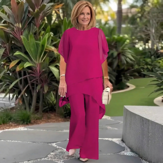 Cascelle™ – Layered Asymmetric Top & Wide-Leg Pants Women's 2-Piece Set + 50% OFF