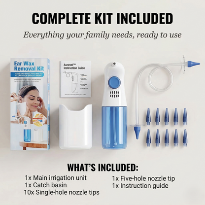 Auravel™ – Safe Water Irrigation Ear Wax Removal Kit with Replaceable Nozzles + 50% OFF