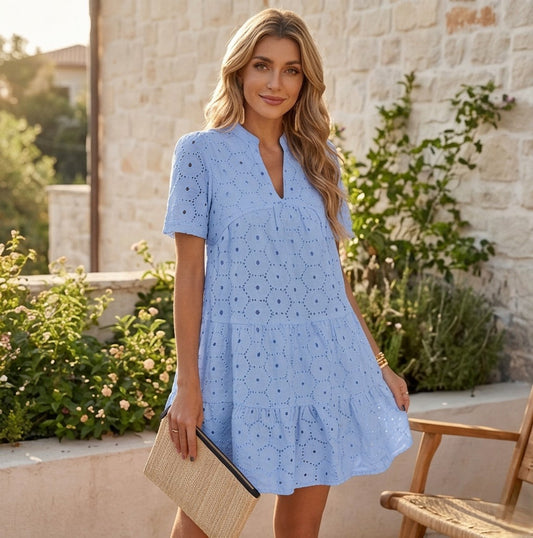 Petalia™ – Flowy Eyelet Babydoll Swing Mini Dress for Women + 50 % OFF