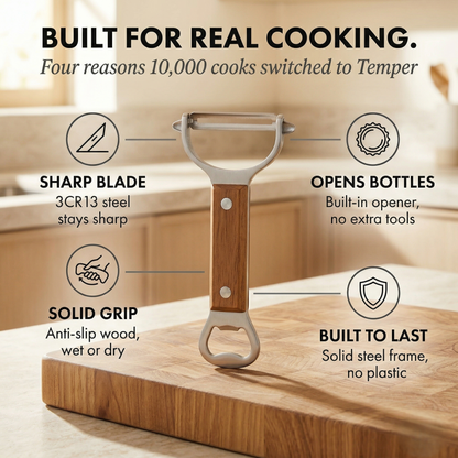 Temper™ – Stainless Steel Vegetable & Fruit Peeler with Ergonomic Wood Handle +50% OFF