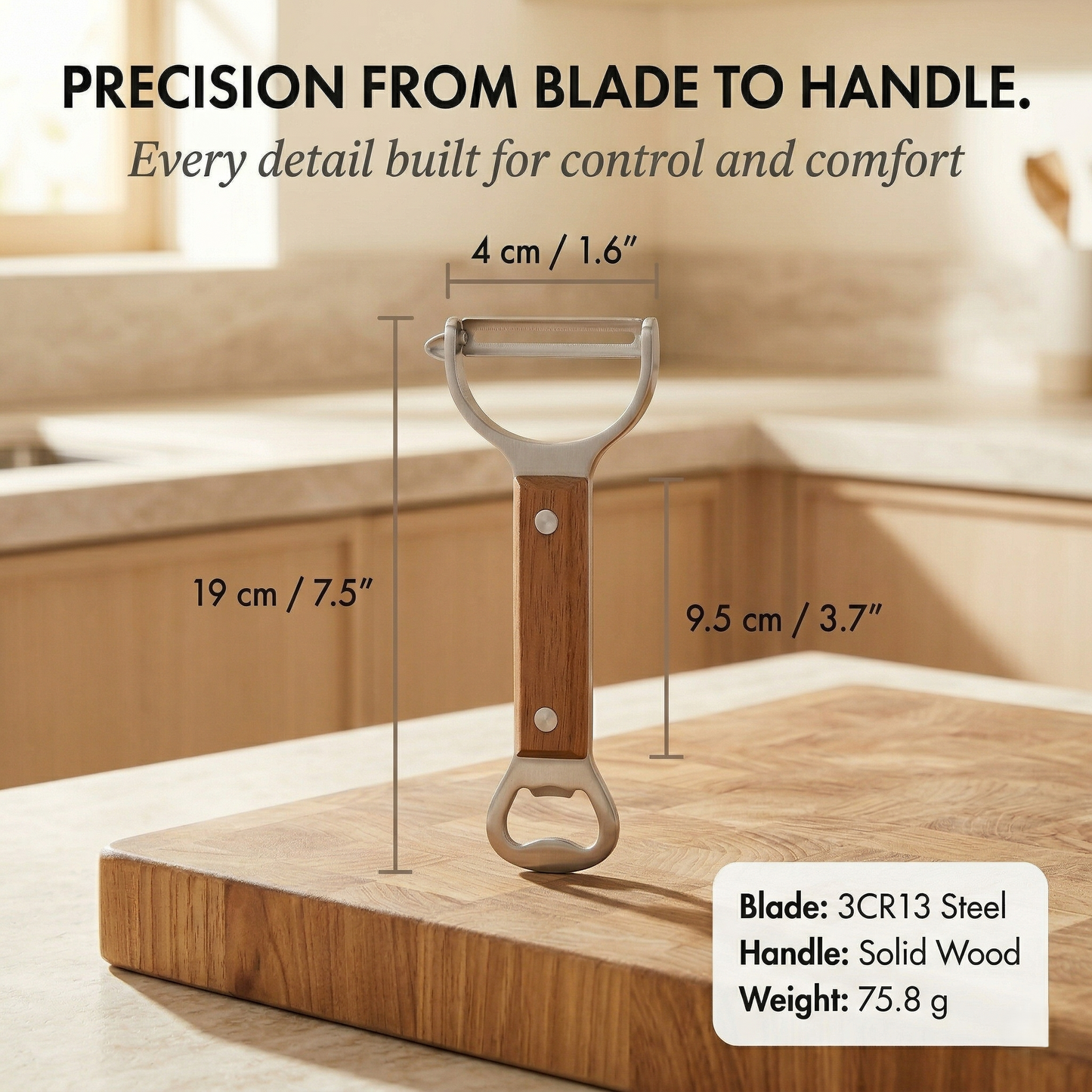 Temper™ – Stainless Steel Vegetable & Fruit Peeler with Ergonomic Wood Handle +50% OFF