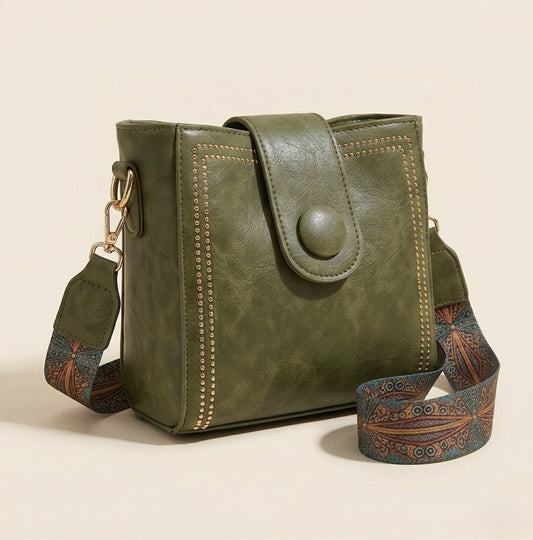 Rivelle™ – Vintage Stud Crossbody Bag with Boho Wide Strap + 50% OFF