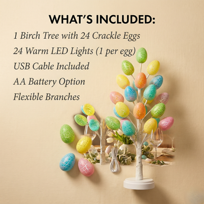 Birchglow™ – LED Easter Egg Tree with 24 Glowing Crackle Eggs, Warm Light Tabletop Birch Décor +50% OFF