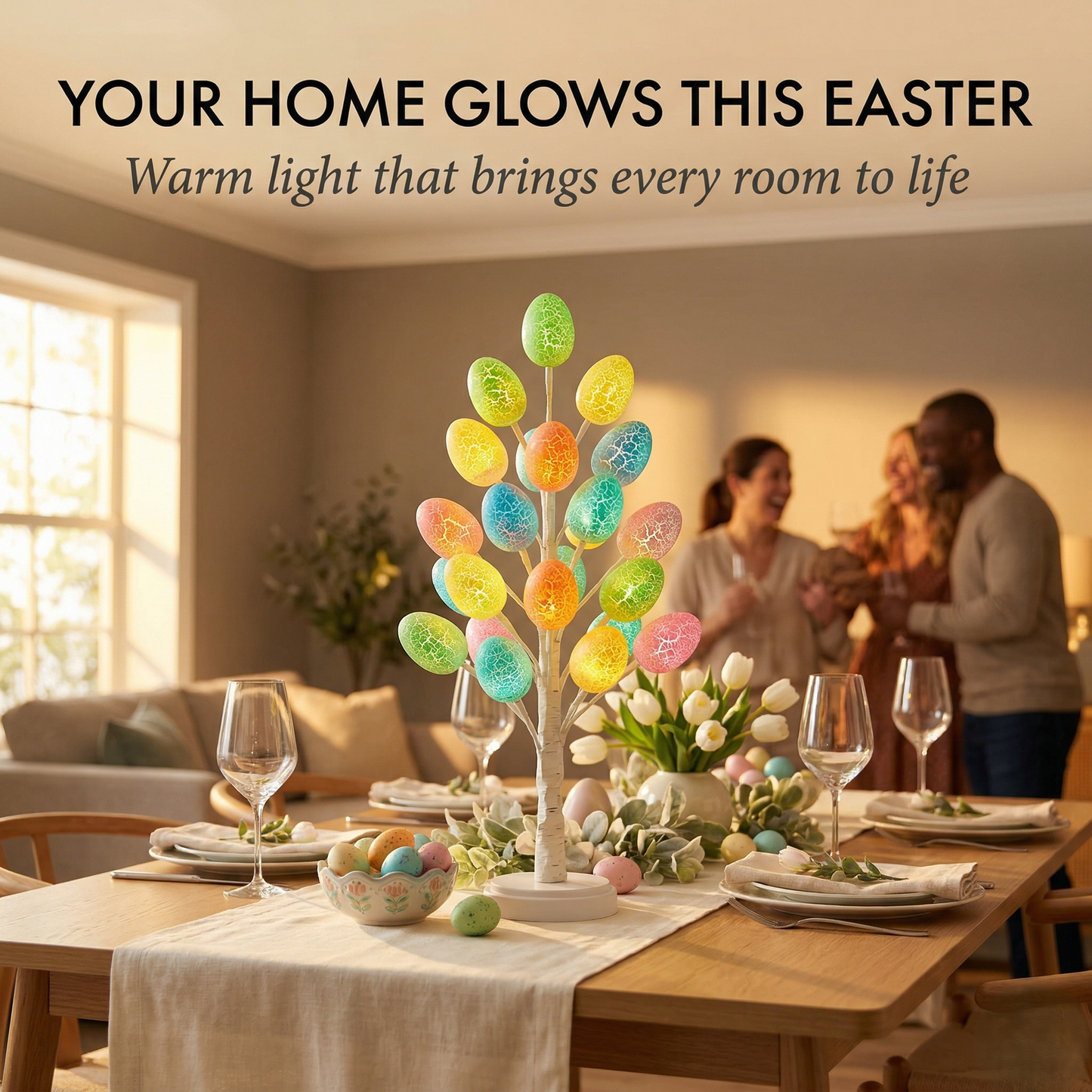 Birchglow™ – LED Easter Egg Tree with 24 Glowing Crackle Eggs, Warm Light Tabletop Birch Décor +50% OFF