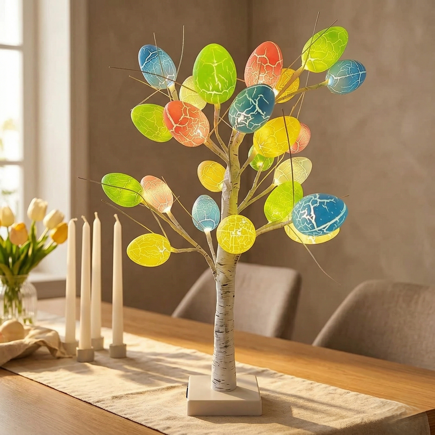 Birchglow™ – LED Easter Egg Tree with 24 Glowing Crackle Eggs, Warm Light Tabletop Birch Décor +50% OFF