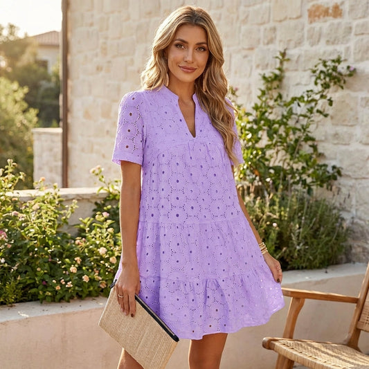 Petalia™ – Flowy Eyelet Babydoll Swing Mini Dress for Women + 50 % OFF