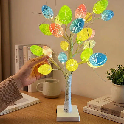 Birchglow™ – LED Easter Egg Tree with 24 Glowing Crackle Eggs, Warm Light Tabletop Birch Décor +50% OFF