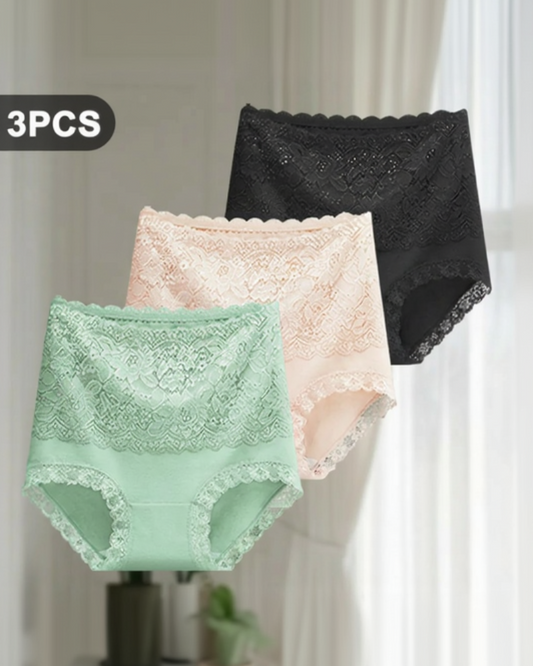 Pétalle™ – High-Waist Lace Cotton Briefs (3-Pack) + 50% OFF