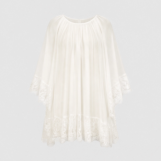 Gossamer™ – White Lace-Panelled Chiffon Mini Dress + 50% OFF