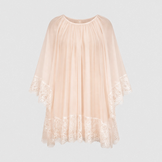 Gossamer™ – White Lace-Panelled Chiffon Mini Dress + 50% OFF