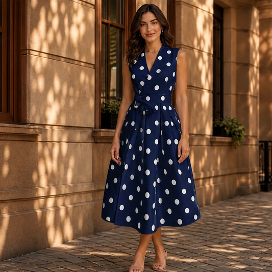 Veraine™ – Polka Dot V-Neck Adjustable-Waist Summer Dress + 50% OFF
