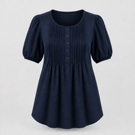 Sable™ – Pleated Front Puff Sleeve Soft Drape Top + 50% OFF