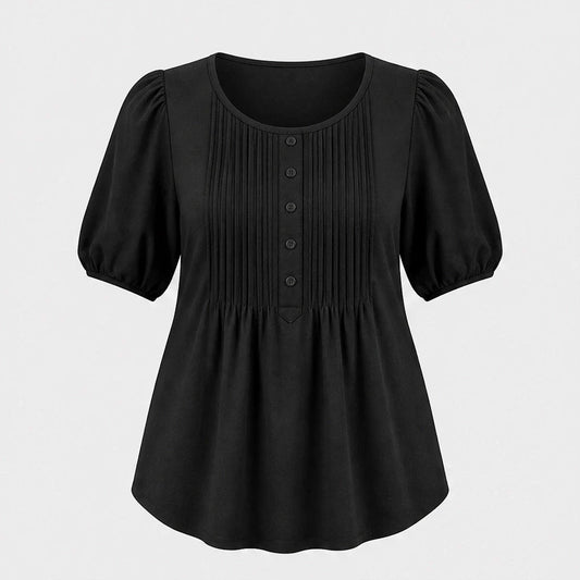 Sable™ – Pleated Front Puff Sleeve Soft Drape Top + 50% OFF