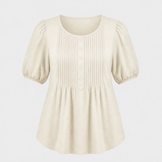 Sable™ – Pleated Front Puff Sleeve Soft Drape Top + 50% OFF